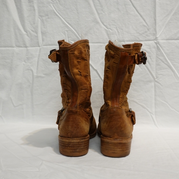 NYLO Distressed Tan Suede Mid-calf Moto Boot - made in Italy, size 38 - Picture 3 of 7